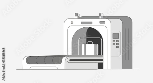 Stylized depiction of a baggage scanner with suitcase, airport security