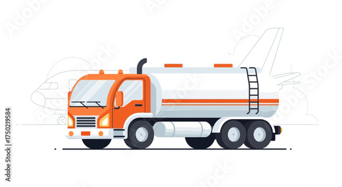 Stylized Fuel Tanker Truck Providing Jet Fuel for Aviation Aircraft