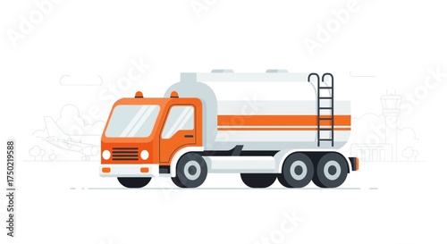 Stylized illustration of an aviation fuel truck at an airport, vector
