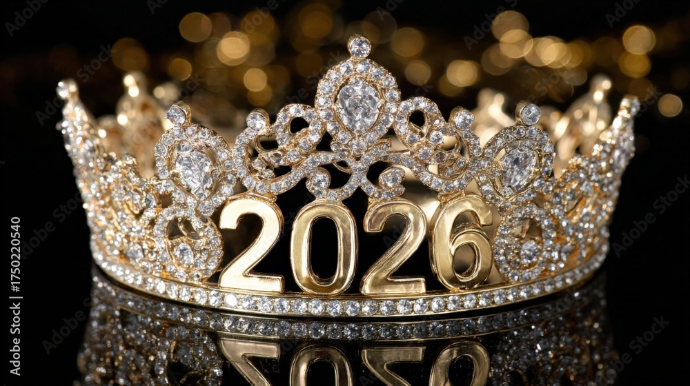 Obraz premium Elegant Diamond Crown with 2026 Year Inscription, Reflecting Luxury and Future Celebrations, Perfect for Design and Glamour