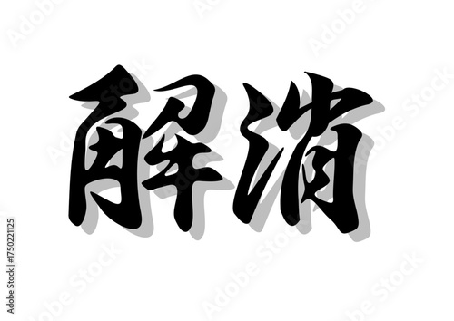 筆文字，解消，行書，毛筆，墨，影，