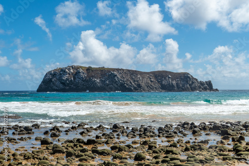 Wallpaper Mural Fernando de Noronha, Brazil. View of beautiful empty sandy beach with plants in the foreground Torontodigital.ca