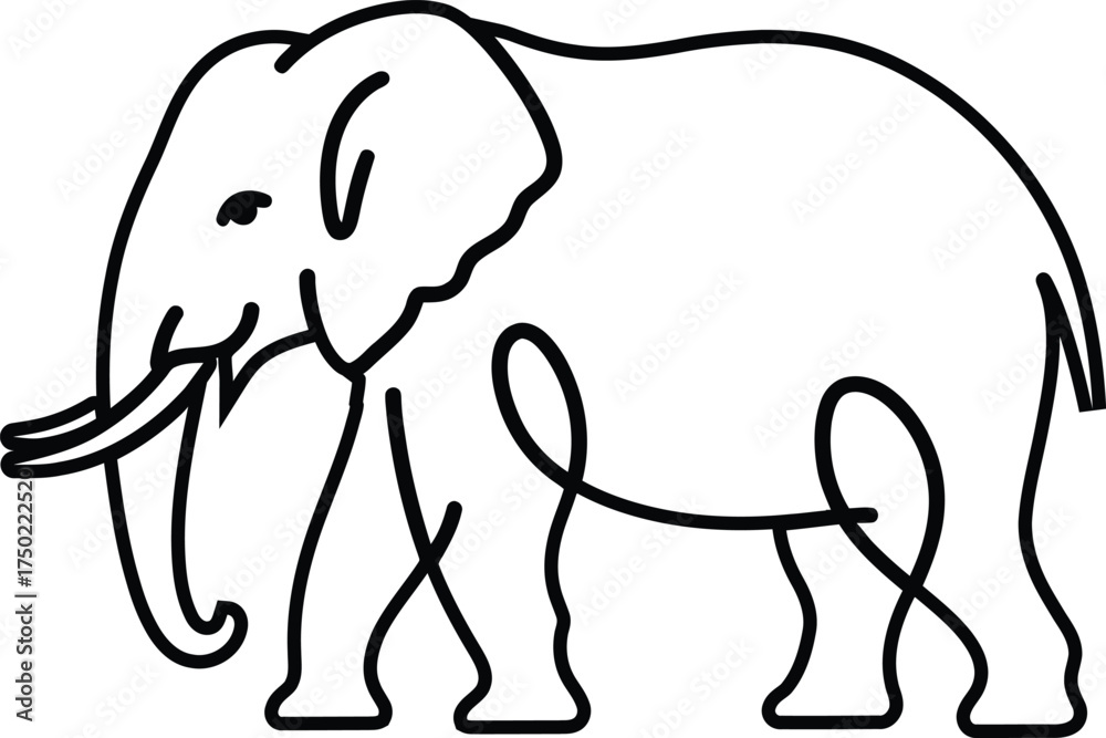 Obraz premium Simple elephant drawing showing full body outline and trunk raised high