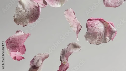 A beautiful, seamless loop of realistic pink and white rose petals falling gently. This elegant and romantic background is perfect for Mother's Day, weddings, spa, or beauty content.