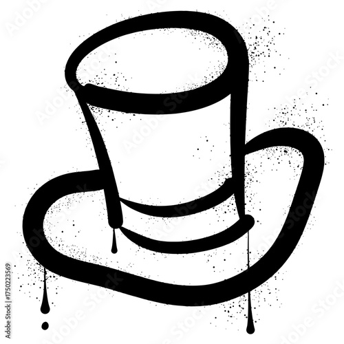 Hand drawn magician hat with black spray paint graffiti