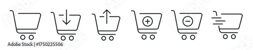 Shopping cart thin line icon set. Web minimal editable stroke icons