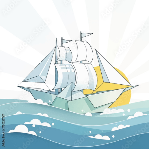 A paper ship made of origami floats beautifully.