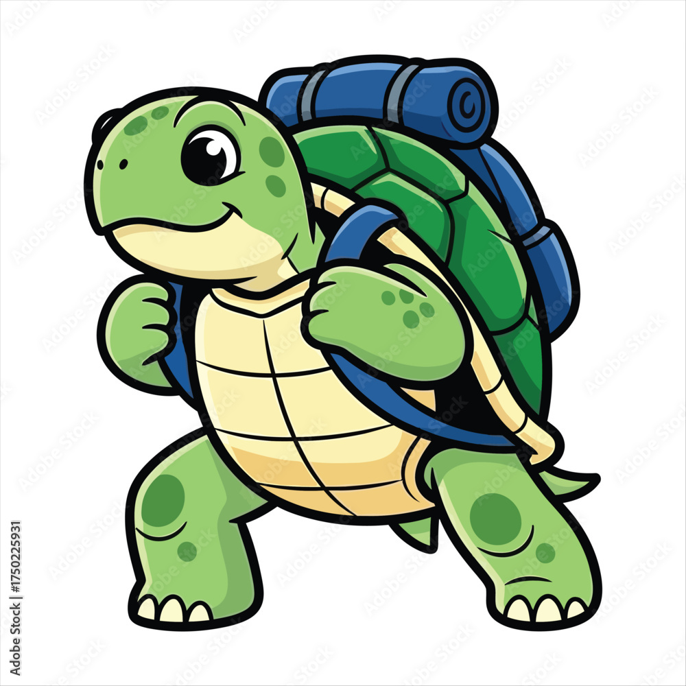 Fototapeta premium Adventurous Turtle Mascot Hiking with a Backpack - Cartoon Illustration for Outdoor Activities