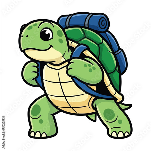 Adventurous Turtle Mascot Hiking with a Backpack - Cartoon Illustration for Outdoor Activities
