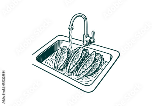 Romaine Lettuce hand drawn simple engraved vector illustration