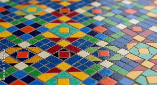 Vibrant Mosaic Tilework: Geometric Diamond Pattern in Bold Primary Colors
