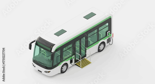 A detailed isometric rendering of a modern electric bus design concept
