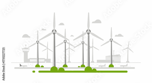 Airport meets wind farm, clean energy transformation concept vector art