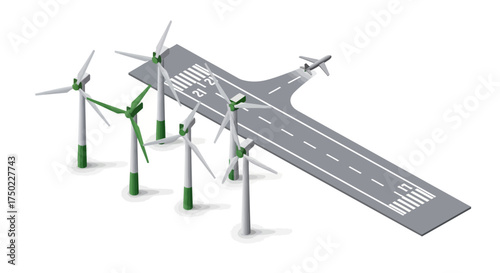 Airport runway incorporating sustainable wind energy through turbine integration