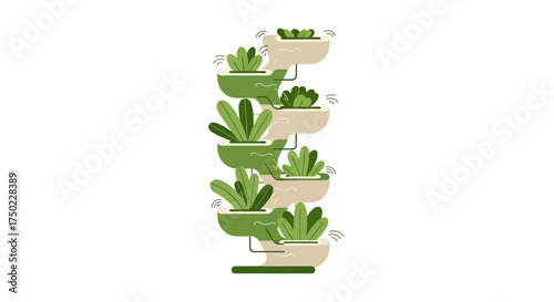 Stylized vertical garden arrangement with varied plant types illustration