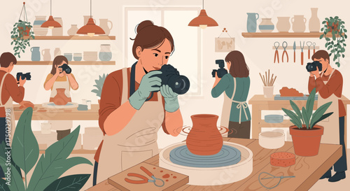 Artistic expression: photographing the pottery creation process in an atelier