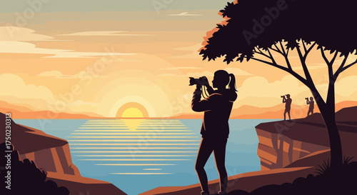 Silhouette Scene: Capturing Nature's Beauty with Passionate Photographers at Sunset