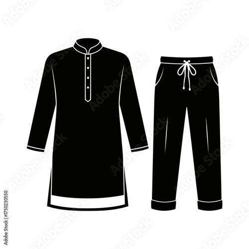 Black kurta pajama set, traditional indian mens clothing