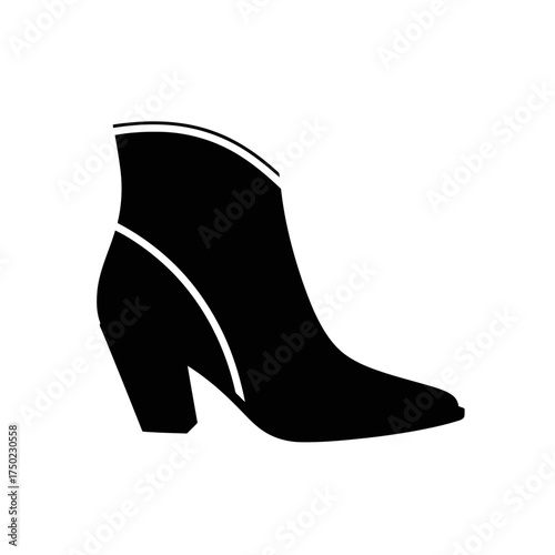 Black silhouette of a stylish ankle boot with a pointed toe and a block heel