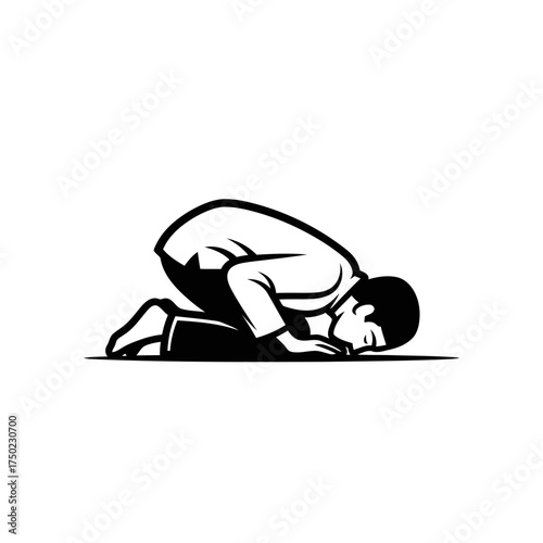 Illustration of a muslim man praying in sujood