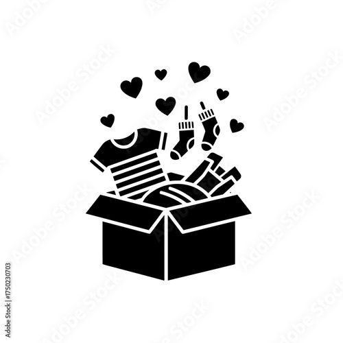 Donation box with clothes and hearts