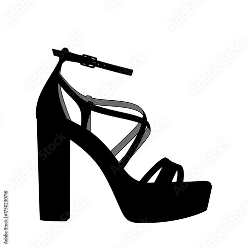 Black high heel platform sandal with ankle strap