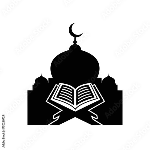 Islamic mosque silhouette with open quran on a stand