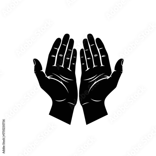 Two open black hands in a praying or begging gesture