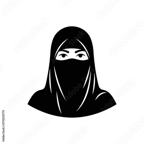Silhouette of a muslim woman wearing a hijab and niqab
