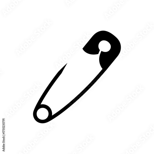 A simple black safety pin icon, isolated on a, representing security and fastening