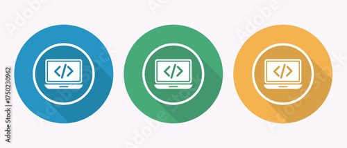 Software Development App Icon With Angle Brackets Blue Green Gold Circle Long Shadow Design