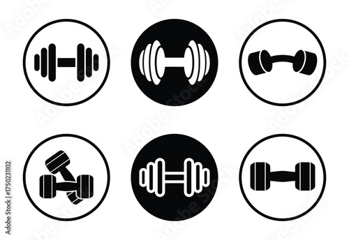 Dumbbell Fitness Strength Exercise Icons Weightlifting Monochrome Design Element Set Isolated on White