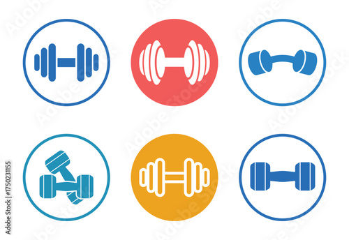 Dumbbell Fitness Strength Exercise Icons Weightlifting Graphic Design Element Set Isolated on White