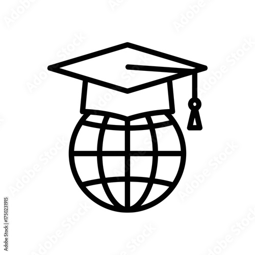 Global education concept with a graduation cap on top of a stylized globe