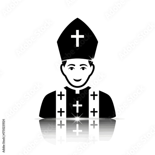 Illustration of a bishop wearing a mitre and vestments with crosses