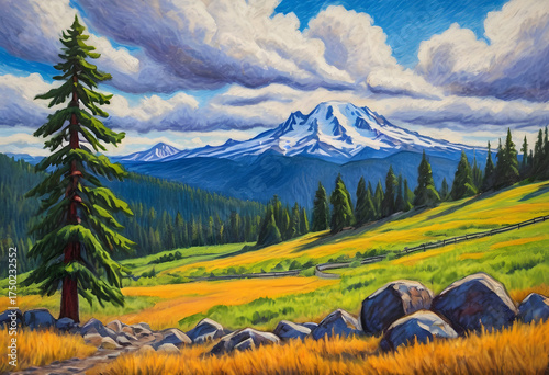 Oil pastels mountain landscape in autumn