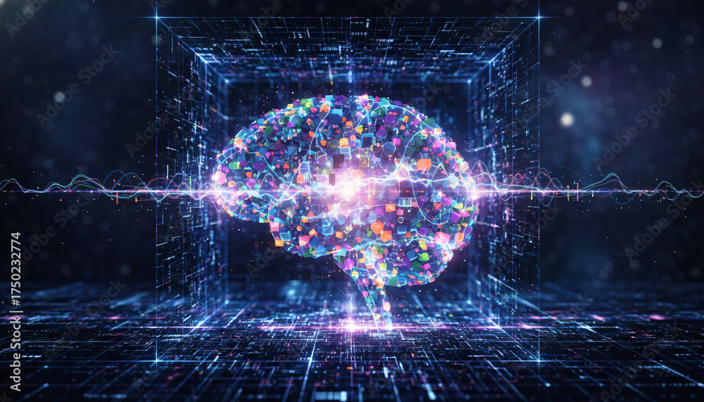 Obraz premium Futuristic Digital Brain with Glowing Neural Networks