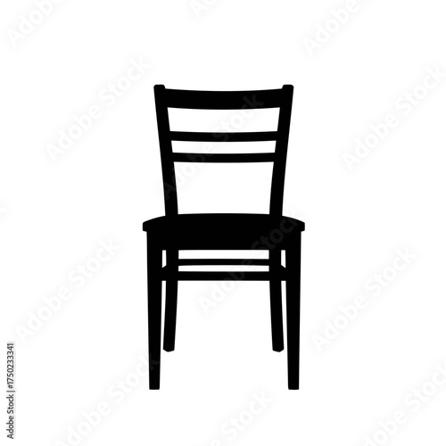 A simple black silhouette of a wooden chair with a slatted back, isolated on a