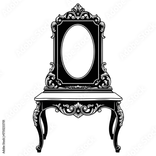 Ornate vintage vanity table with oval mirror, , elegant baroque style furniture