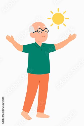 Elderly Man Absorbing Vitamin D from Sunlight Vector