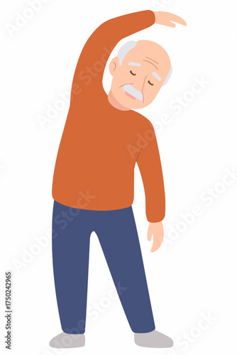 Senior Man Doing Bone-Friendly Stretching Exercise Vector