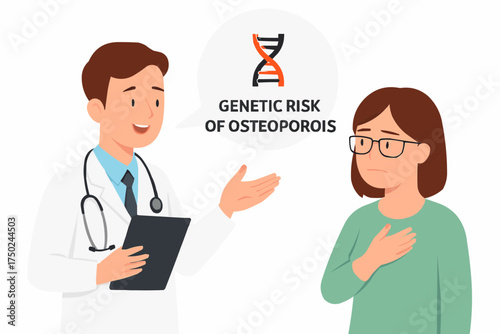 Doctor Explaining Genetic Risk of Osteoporosis to Patient Vector