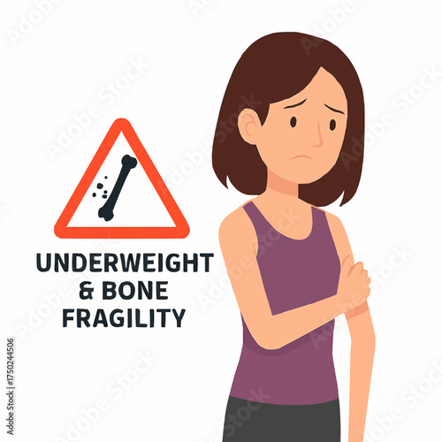 Underweight Woman with Osteoporosis Risk Warning Vector