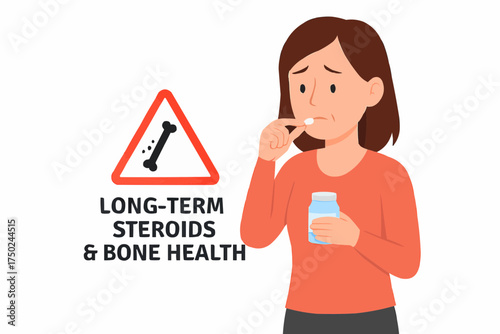 Patient Taking Steroids with Osteoporosis Risk Warning Vector