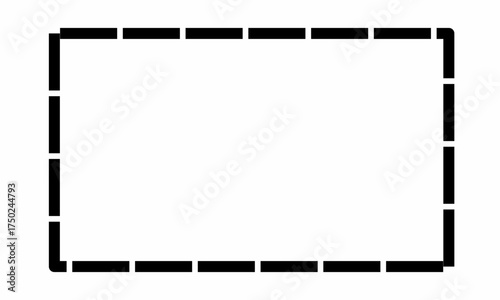 Vector illustration of dashed rectangle frame outline. Geometric box border with dotted line style, perfect for label, banner, text box, logo, or graphic decoration use.