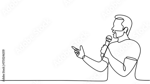 Man Speaking with mic one line drawing vector illustration