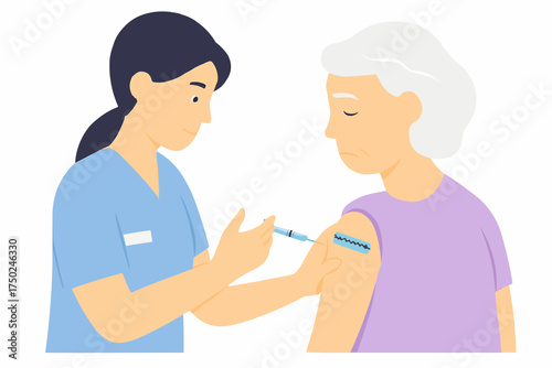 Nurse Administering Osteoporosis Injection to Elderly Patient Vector