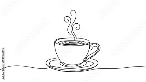 cup of hot coffee one line drawing vector illustration isolated