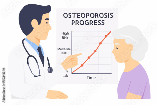 Doctor Reviewing Osteoporosis Progress Chart with Patient Vector