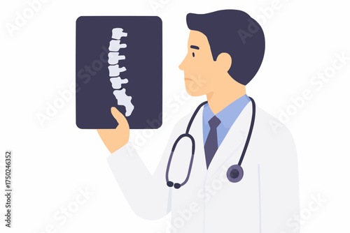 Doctor Analyzing Spine X-Ray for Osteoporosis Detection Vector